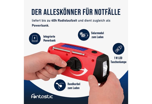FONTASTIC 262715 - Solar-Taschenlampe, Dynamo, Radio