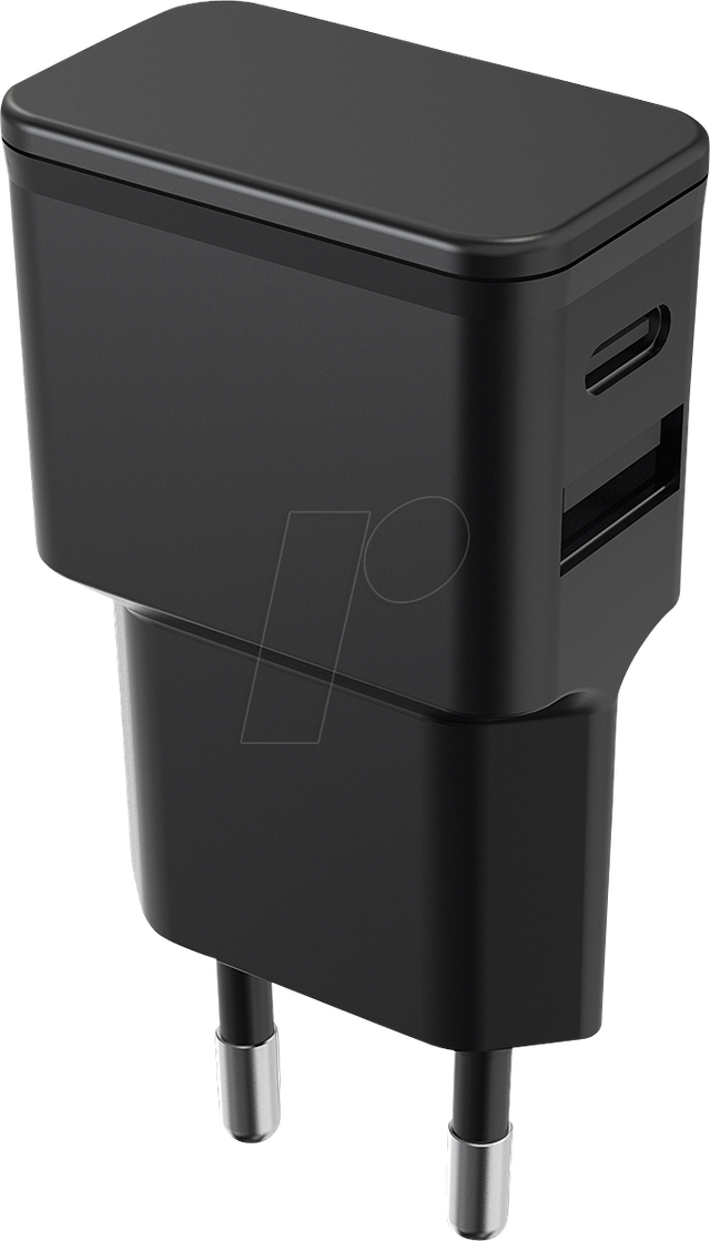 FONTASTIC 262869 - USB-Ladegerät, 12 W, 1x USB-A, 1x USB-C, schwarz