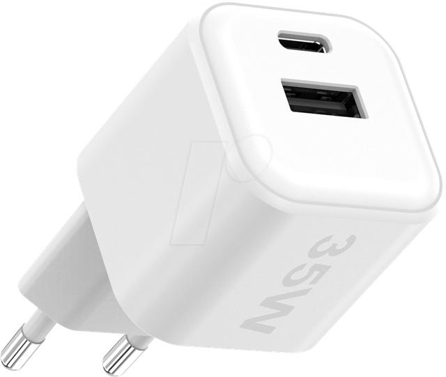 FONTASTIC 263699 - USB-Ladegerät, 35W, 1x USB-C (PD), 1x USB-A, GaN, weiß