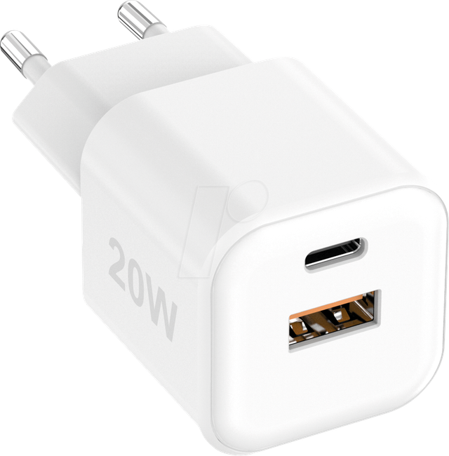 FONTASTIC 263842 - USB-Ladegerät, 20W, 1x USB-C (PD), 1x USB-A,