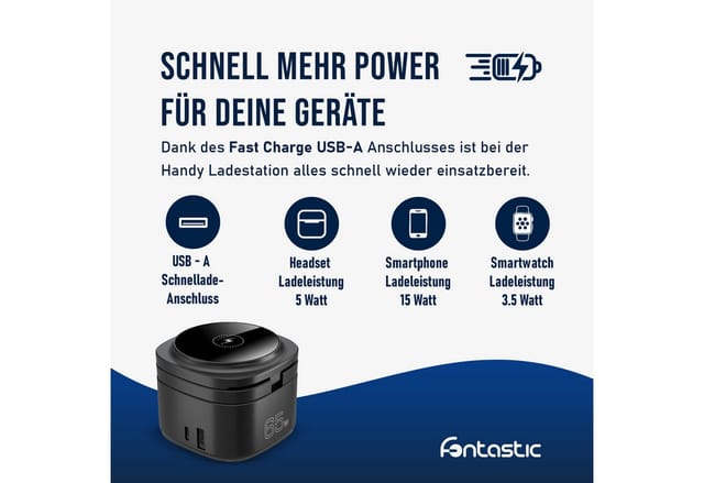 FONTASTIC 263880 - Induktive Ladestation ''Qumag'', 65W, 5 in 1, schwarz