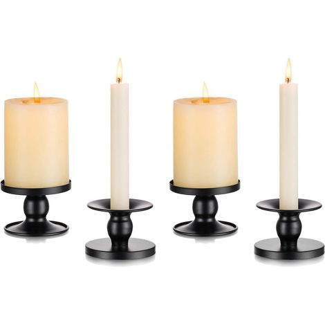 Schwarzer Kerzenleuchter-kronleuchter Für Hochzeiten – Set Mit 4 Kleinen, Dekorativen Metallkerzenständern Für Kerzen, Säulenkerzen, Halloween, Moderne Tischdekoration