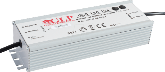GLG-150-12A - LED-Netzteil, 150 W, 12 V DC, 12,5 A, TÜV, IP65, CV+CC