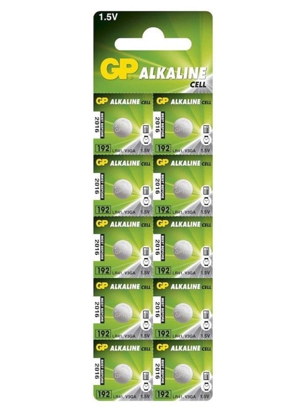 GP LR 41 10X - Alkaline-Knopfzelle, 24 mAh, LR41 / V3GA, 10er-Pack