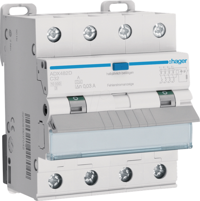 HAGER ADX482D - FI/LS-Schalter 4P 10kA C-32A 30mA Typ A
