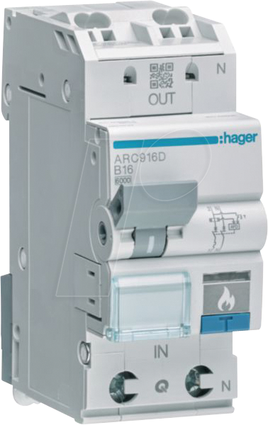 HAGER ARC916D - Schutzeinrichtung AFDD mit LS-Schalter 1P+N 6kA B-16 A 2M