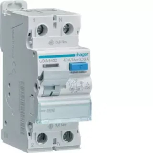 HAGER CDA540D - Fehlerstromschutzschalter, 2 polig, 10kA, 40A, 30mA, Typ A