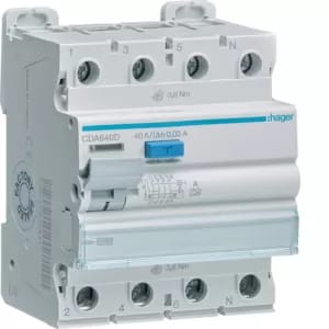 HAGER CDA640D - Fehlerstromschutzschalter, 4-polig, 10kA, 40A, 30mA, Typ A