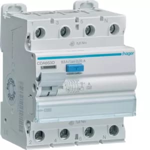 HAGER CDA663D - Fehlerstromschutzschalter, 4-polig, 10kA, 63A, 30mA, Typ A