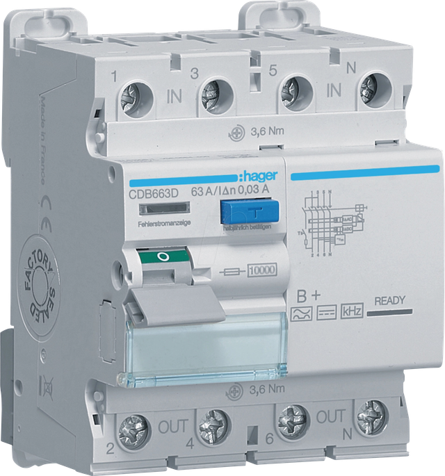 HAGER CDB663D - FI-Schalter 4-polig 10kA 63A 30mA Typ B+