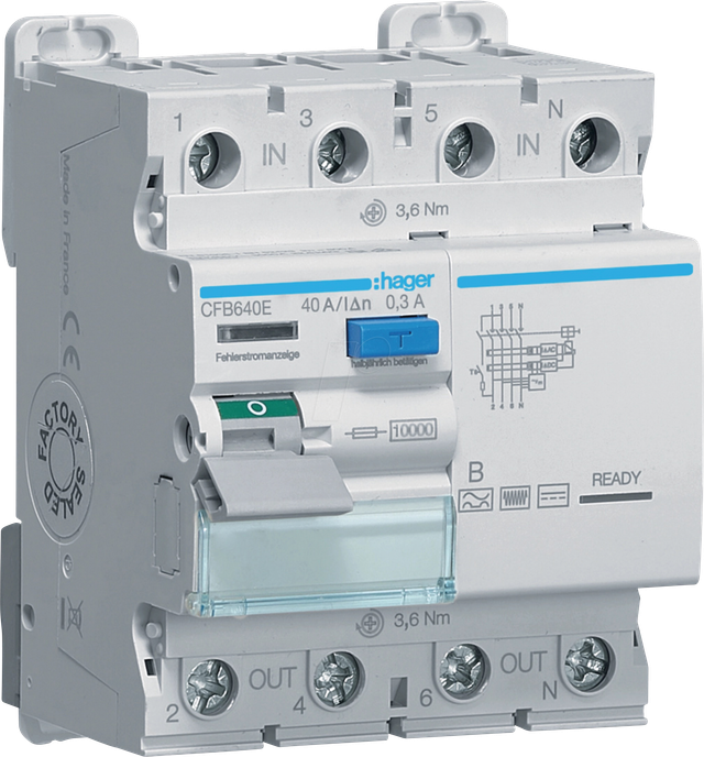 HAGER CFB640E - FI-Schutzschalter 4-polig 10kA 40A 300mA Typ B
