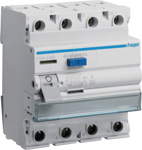 HAGER CGA440D - Fehlerstromschutzschalter 4 polig 6kA 40A 500mA Typ A