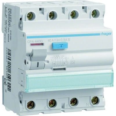 HAGER CPA440D - FI- Schutzschalter, 4-polig, 6kA, 40A, 300mA, Typ S, selektiv