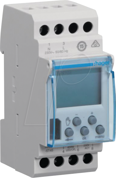 HAGER EGN103 - Wochenschaltuhr, 1 Wechsler, 16 A, 2 PLE, Digital