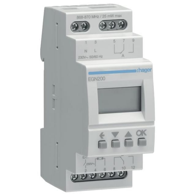 HAGER EGN200 - Digitale Multifunktions-Zeitschaltuhr mit Bluetooth, 2-Kanal