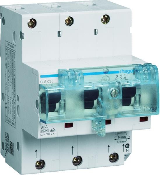 HAGER HTN335C - SLS Schalter 3-polig Cs-Charakteristik 35A für Hutschienenmontag