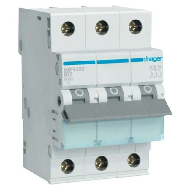 HAGER MBN332 - Leitungsschutzschalter 3 polig 6kA B-Charakteristik 32 A 3 Modul