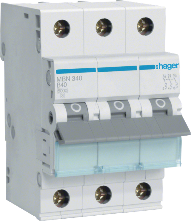 HAGER MBN340 - Leitungsschutzschalter, 3 polig, 6kA, B-Charakteristik, 40A, 3TE