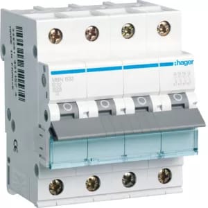 HAGER MBN632 - Leitungsschutzschalter, 3P+N, 6kA, B-Charakteristik, 32A, 4TE