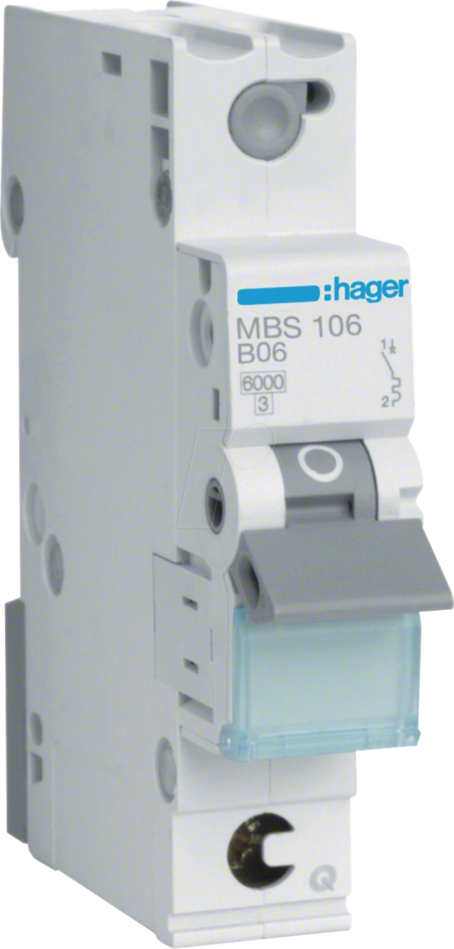 HAGER MBS106 - Leitungsschutzschalter, 1-polig, 6kA, B-Charakteristik, 6A