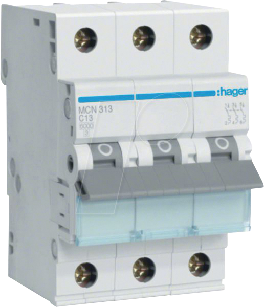 HAGER MCN313 - Leitungsschutzschalter 3 polig 6kA C-Charakteristik 13 A 3 Modul