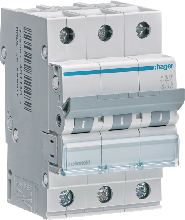 HAGER MCN350 - Leitungsschutzschalter, 3 polig, 6kA, C-Charakteristik, 50A, 3TE