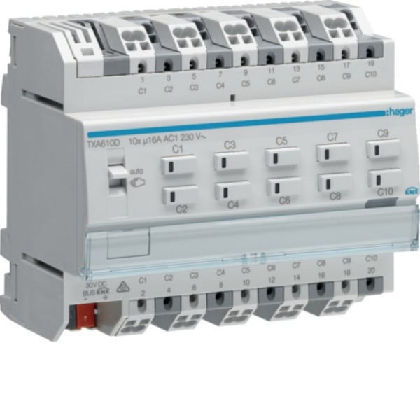 HAGER TXA610D - Schalt-/Jalousieaktor 10/5-fach KNX easy, 16A, C-Last