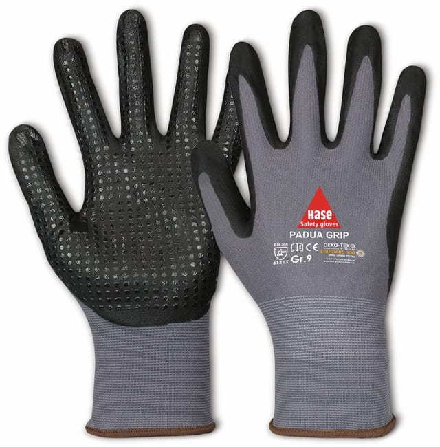 HASE 508150 10 - Arbeitshandschuhe, Nylon, mit Nitril, Padua Grip, Gr. 10
