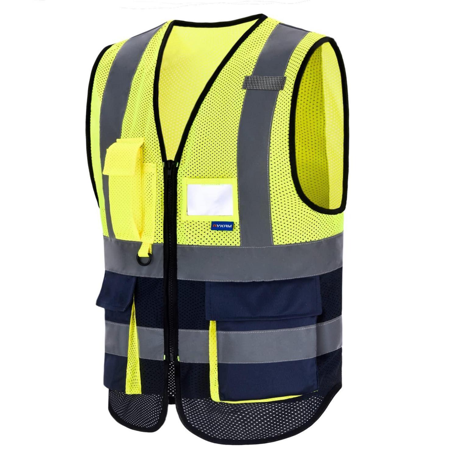 Warnweste Mit Reißverschluss, Hohe Sichtbarkeit, Handyfach, Xl, Gelb/marineblau