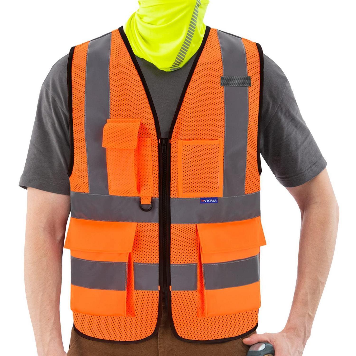Warnweste Mit Reißverschluss, Hohe Sichtbarkeit, Handyfach, Orangefarbenes Netzgewebe, Größe Xs
