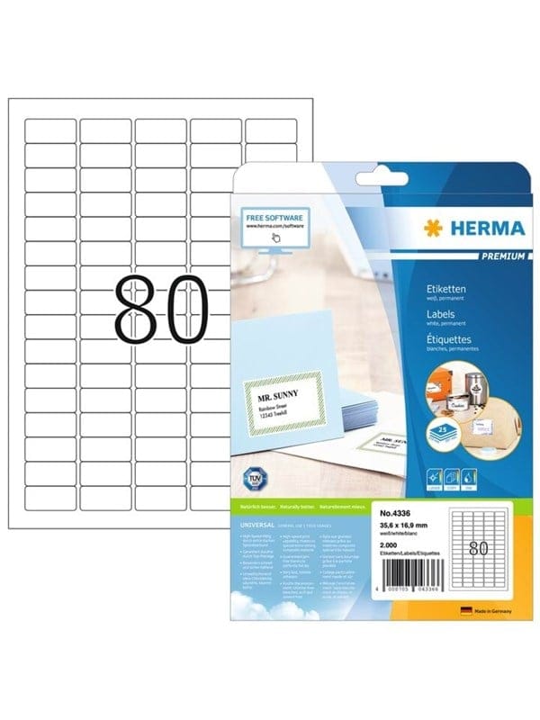 HERMA 4336 - PREMIUM Etiketten A4, 35,6 x 16,9 mm, weiß, permanent haftend