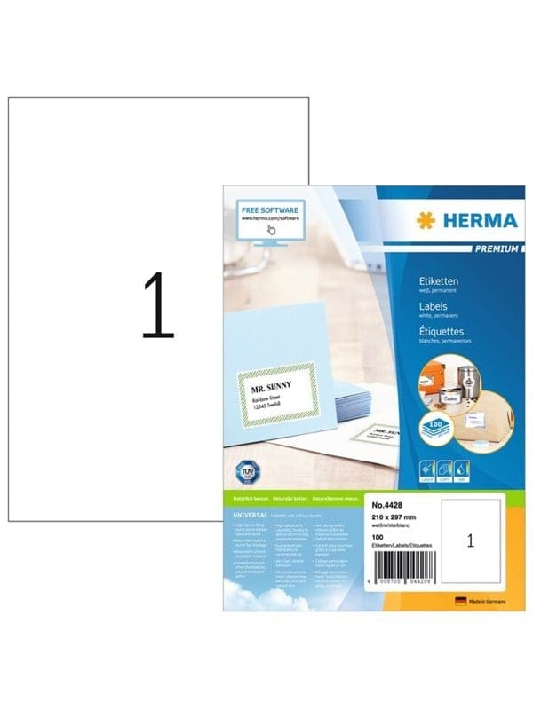 HERMA 4428 - Universal-Etiketten, 210 x 297 mm, 100 Stück, weiß