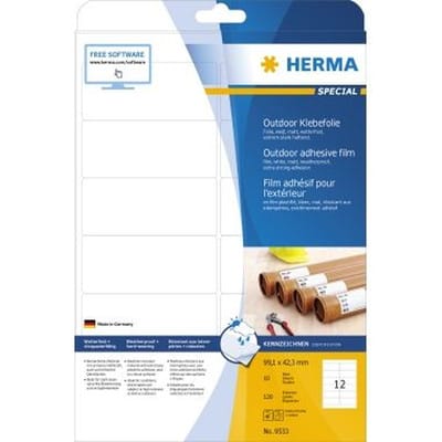 HERMA 9533 - Folien-Etiketten, wetterfest, 99,1 x 42,3 mm, 120 Stück, weiß