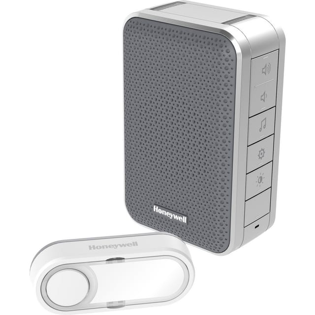 HONEY DC313SG - Funk-Gong mit LED-Blitzlicht und Klingeltaster, silber/grau