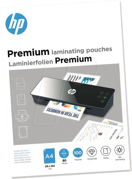 HP PLA9123 - Laminierfolien, Premium, DIN A4, 80 mic, 100 Stück