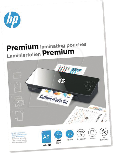 HP PLA9128 - Laminierfolien, Premium, DIN A3, 250 mic, 25 Stück