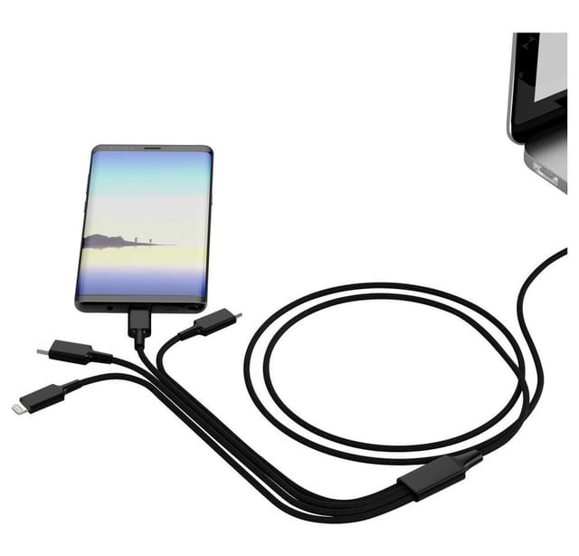 HYDRA ELITE-C BK - Ladekabel, USB-A/-C -> micro USB, Lightning & 2x USB-C, schwarz