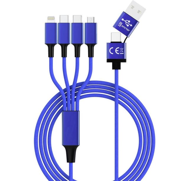 HYDRA ELITE-C BL - Ladekabel, USB-A/-C -> micro USB, Lightning & 2x USB-C,blau