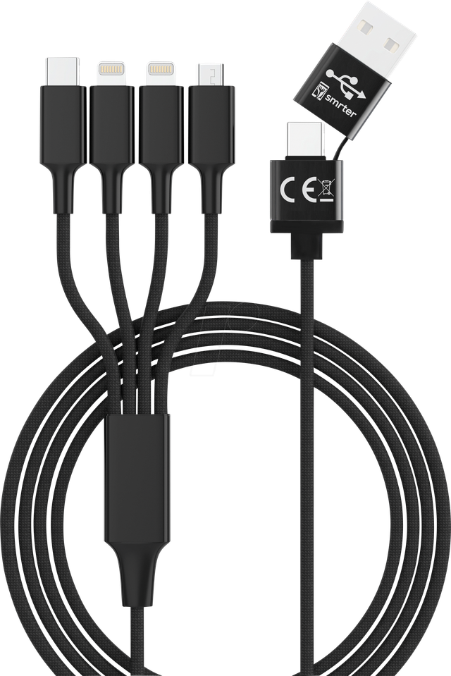 HYDRA ELITE-L BK - Ladekabel, USB-A/-C -> micro USB, USB-C & 2x Lightning, schwarz