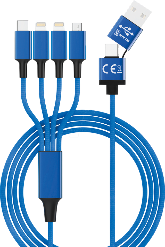 HYDRA ELITE-L BL - Ladekabel, USB-A/-C -> micro USB, USB-C & 2x Lightning,blau