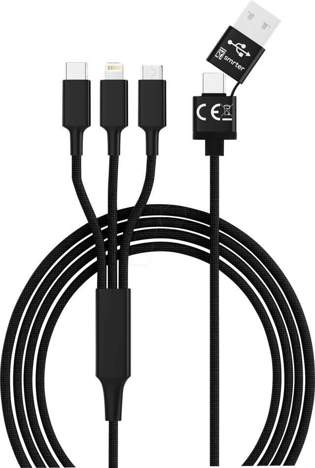 HYDRA ULT BK - Ladekabel, USB-A/USB-C -> micro USB, Lightning & USB-C, schwarz