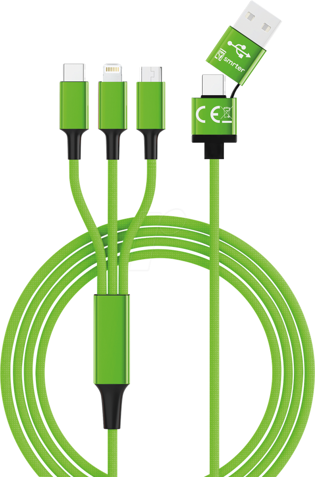 HYDRA ULT GN - Ladekabel, USB-A/USB-C -> micro USB, Lightning & USB-C, grün