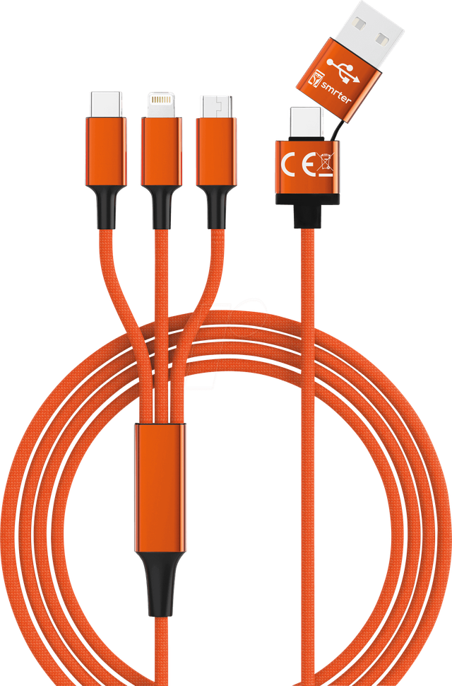 HYDRA ULT OR - Ladekabel, USB-A/USB-C -> micro USB, Lightning & USB-C, orange