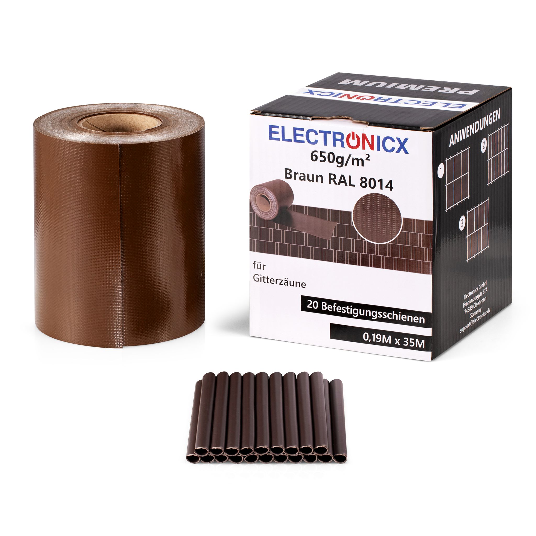 Electronicx Premium Pvc Sichtschutzstreifen Ral 8014 Braun Hochwertige Zaunfolie Doppelstabmatten 70m (2x35m) X 19 Cm 650g/m² Uv-beständig