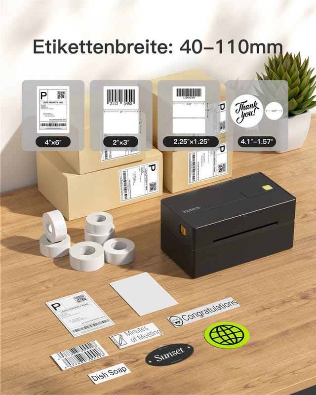 INATECK PR40SW - Etikettendrucker, Thermo, Bluetooth, schwarz