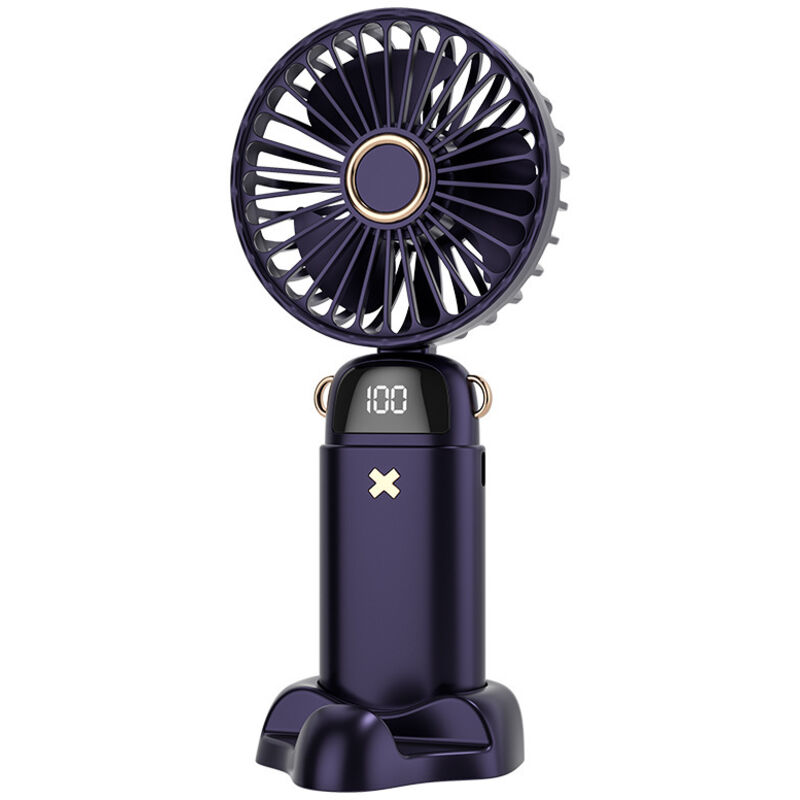 Kompakter, Per Usb Aufladbarer Taschenventilator. Faltbarer Tischventilator Mit Digitalanzeige – Dunkelblau.
