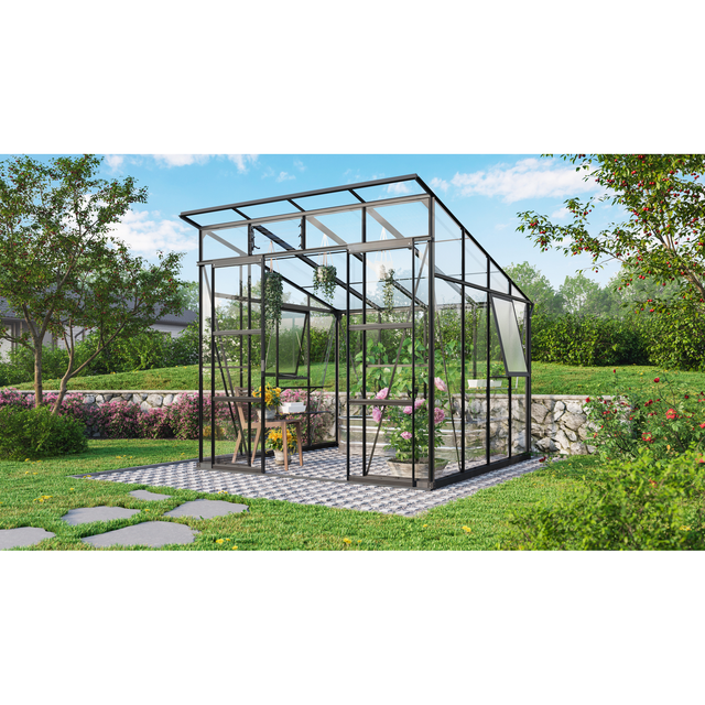 Vitavia Gewächshaus 'Playa 7600' 254,4 x 254,4 cm mit 3 mm Sicherheitsglas/6 mm Hohlkammerplatten schwarz