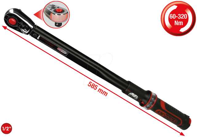 KS 516.1572 - 1/2'' ERGOTORQUE®precision Ratschen-Drehmomentschlüssel, 60-320Nm