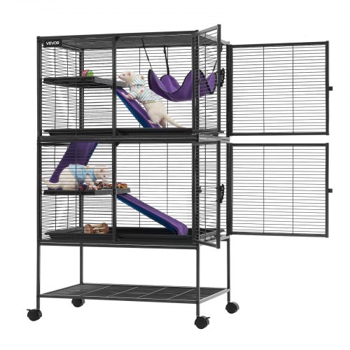 VEVOR Kleintierkäfig Metall Frettchenkäfig Kleintiergehege 77x52x130 cm, Frettchen Chinchillas Gleithörnchen Meerschweinchen & Kaninchen 4-Stöckig 13,97 mm Drahtabstand Feststellbare Schwenkrolle