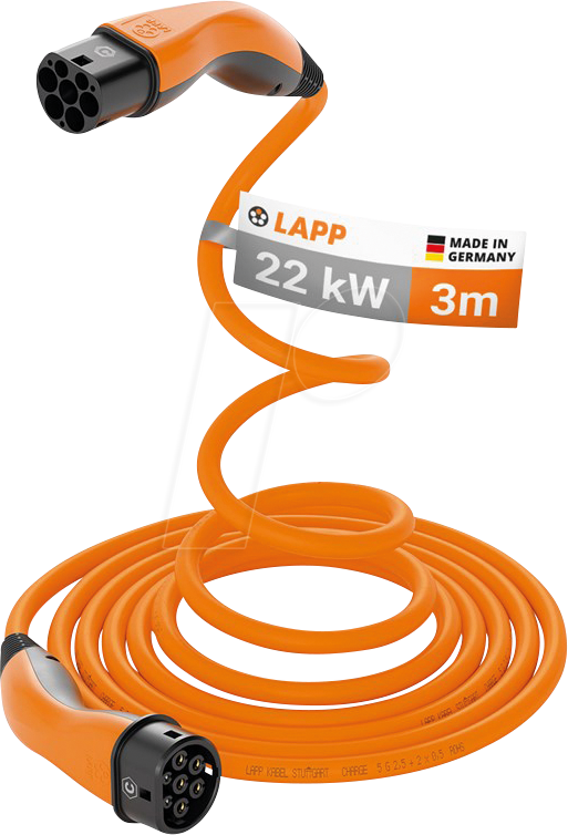 LAPP 75745 - Typ 2 Kabel, für E-Fahrzeuge, 22 kW, 32 A, 3 Ph, Helix, 3 m
